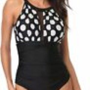 SailBee Women's One Piece Rashguard Wetsuit Swimsuit Sun, White Dot, Size M